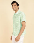 Fabindia MenS Printed Straight Fit Shirt (1036424White- White-Green