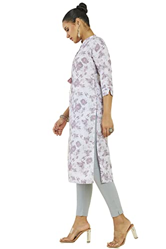 Soch Women Purple Linen Printed Kurta(8907175294420_Purple_Large)