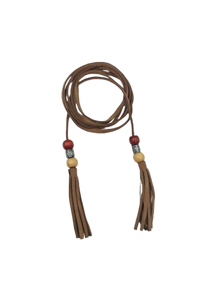 Ani Accessoriez Women Suede Belt/Cord For Skiny Girl/Women With Wooden Beeds Tassel (Light Brown) 46