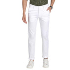 Turtle Men Ultra Slim Fit White Flat Front Solid Cotton Linen Casual Trouser