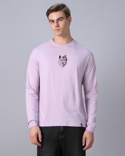 Bewakoof MenS Graphic Printed Oversized Fit Full Sleeve Round Neck Cotton Jersey T-Shirt 636686 Purple L