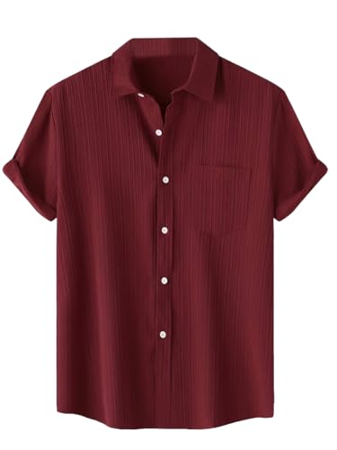 TAGDO Mens Solid Shirt with Chest Pocket Short Sleeve Shirt for Summer Outdoor Activities (Sugar-Shirt-5182-Maroon-XXL)