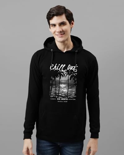 ADRO Men's Cotton Blend Neck Hooded Sweatshirt (H24-CHILL-BL_Black