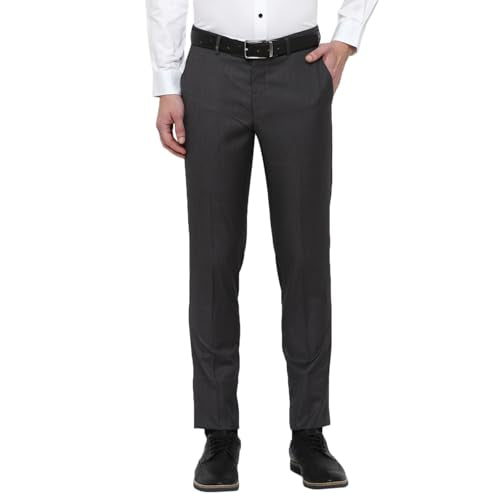 Turtle Men Terry Rayon Dark Grey Solid Slim Fit Formal Trouser