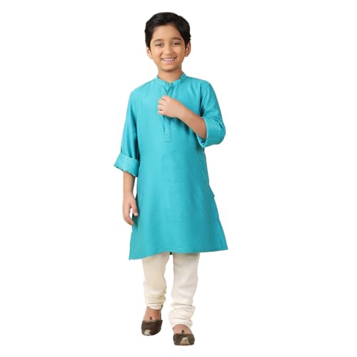 Fabindia Boy'S Viscose Blend Self Design Regular Kurta (1030900Blue_Blue