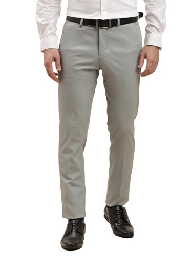 Turtle Men Cotton Stretch Solid Ultra Slim Fit Grey Formal Trouser