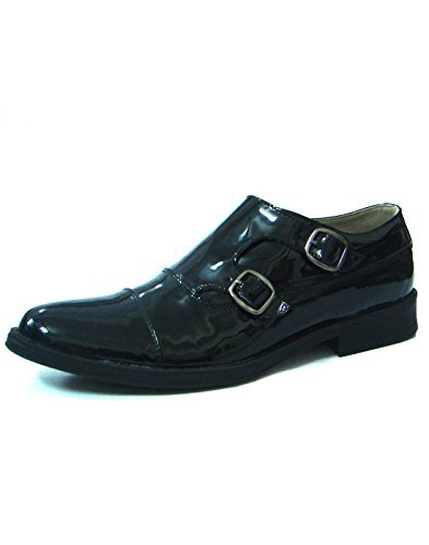 ASM Black Monk Oxford Shoes with Upper Patent Leather, Leather Insole, Leather Lining, TPR Sole and Memory Foam Cushioning for M 7