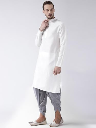 Kisah Men White Woven Design Straight Kurta Full Sleaves, Knee Length, Straight, Regular Fit, Mandarin Collar Ethnic Casual Wear