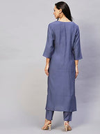 Anni Designer Women'S Cotton Blend Straight Embroidered Kurta With Pant (Miti Blue-Nw)