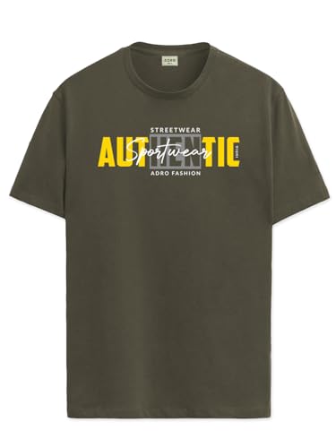 ADRO Men's Graphic Printed 100% Cotton T-Shirt - Regular Fit, Printed T-Shirts for Men (RN24-SPT-OL_Olive_XL)