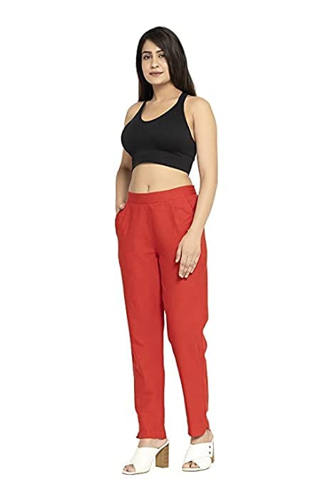 DIGITAL SHOPEE Womens Regular Fit Casual PantsCoral |XL
