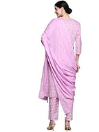 Ishin Cotton Women'S Embroidered A-Line Kurta Set With Trouser And Dupatta..
