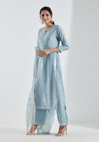ANNI DESIGNER Womens Cotton Blend Straight Printed Kurta with Pant & Dupatta (Mataji Blue_S_Blue_Small)