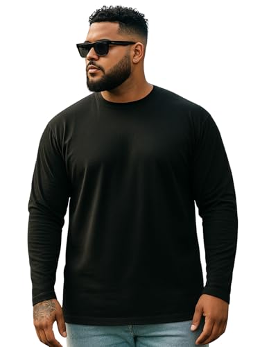 Veirdo Men's Cotton Oversized Fit Drop Shoulder Solid Core Plus Size Full Sleeve T-Shirt Blac