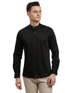Turtle Men Cotton Stretch Slim Fit Full Sleeve Black Party Shirt