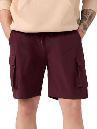 The Souled Store Solids: Mahogany Brown Men and Boys Drawstringed Nylon Blend Regular Fit Bermuda Shorts