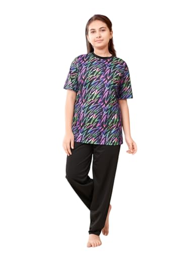 Aarika Girls Sports Wear Purple Colour Abstract Print Nylon Swim Suit (10-15 Years)