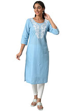Blue Embroidered Round Neck Ethnic Kurta