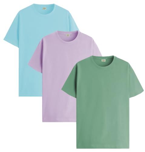 ADRO Men's Solid Regular Fit T-Shirt (RCM3-PLN-PU-MI-PT_Purple,Mint,Pista