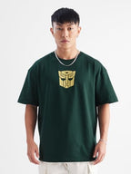 The Souled Store Transformers: Bumblebee Mens & Boys Oversized Fit Graphic Printed Half Sleeve Cotton Green Oversized T-Shirts M