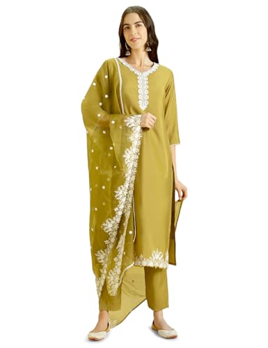 Kaari Roman Silk Womens Kurta Set (KAAAW24WSKD-78860_Elaichi Green