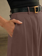 Greciilooks High Waist Cotton Trousers For Women  Flared Parachute Pants With Side Pockets | Casual Travel Cargo Pants Light Bro