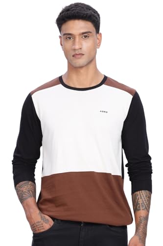 ADRO Men's Solid Regular Fit T-Shirt (FR24-WSBR_White, Brown