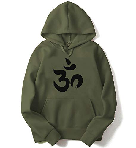 ADRO OM Design Printed Cotton Hoodies/Sweatshirts for Men (H21-M-OUM-OL_Olive_XL)