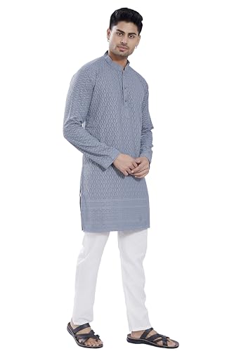 Divisive MenS Thread Embroidered Cotton Blend Only Slim Fit Kurta (Dkrt727_M_Grey)