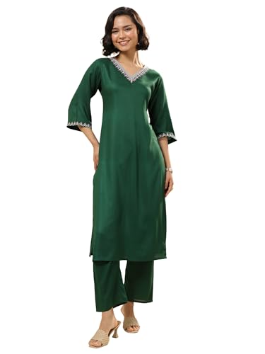 Libas Womens Woven Design Viscose Straight Kurta With Trousers