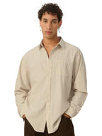 The Souled Store Solids : Ecru Beige Men And Boys Collared Neck Long Sleeve Button Front Regular Fit Cotton Linen Shirt