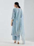 ANNI DESIGNER Womens Cotton Blend Straight Printed Kurta with Pant & Dupatta (Mataji Blue_S_Blue_Small)