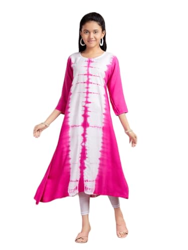 Aarika Girls Casual Wear Pink Colour Tie Dye Print Rayon Kurti (9-16 Years)