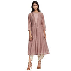 Fabindia Women Cotton Silk Embroidered Long Kurta Pink_Xl