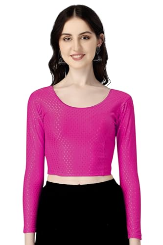 Shiv Textiles Round Neck Dobby Cotton Lycra Stretchable Elbow Sleeve Readymade Saree Blouse For Women Stylish (Pinkover Size Ful