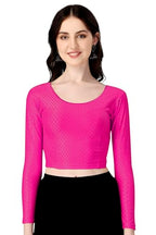 Shiv Textiles Round Neck Dobby Cotton Lycra Stretchable Elbow Sleeve Readymade Saree Blouse For Women Stylish (Pinkover Size Ful