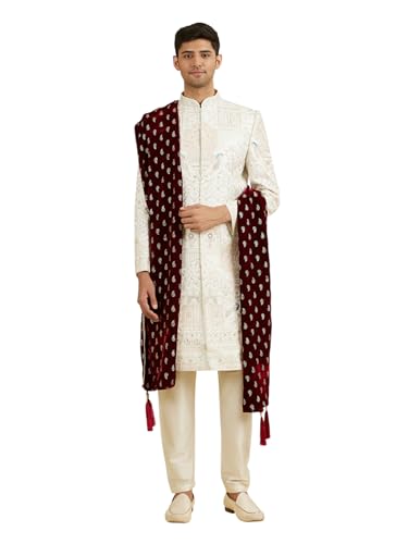 Manyavar MenS Velvet Embroidery Dupatta(Maroon)