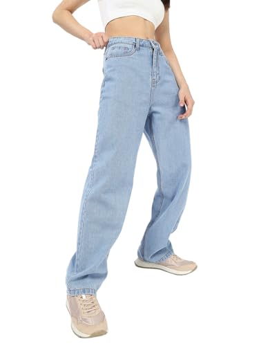 Bewakoof WomenS Washed Straight Fit Pure Cotton Jeans_662170_Blue_34