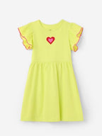 The Souled Store Bloom Girls Round Neck Short Sleeves Green Embroidered Knee Length Cotton Dresses (2-8 Yrs)