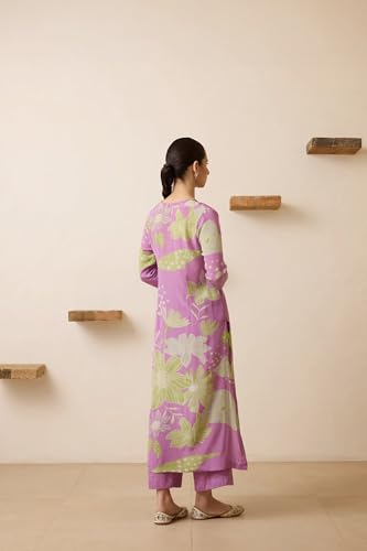 ANNI DESIGNER Womens Cotton Blend Straight Printed Kurta with Pant (Wanda Purple_L_Purple_Large)