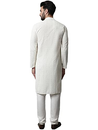 Jompers Men Cream Embroidered Pure Cotton Kurta With Pyjamas