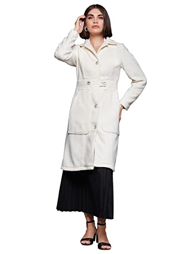 Miss Chase WomenS Off White Solid Shirt Collar Full Sleeves Polyester Winter Wear Jacket (Mcaw22Jkt03-48-114-06, Off White, Xl)