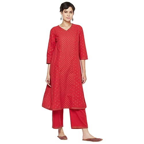 Cotton Nagari Printed Kurta Set (Red-Xl-10700984)