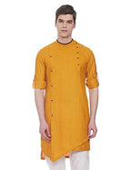 Manyavar Stylish SelfDesign Full Sleeves Kurta for Men - (Light Orange, Large)