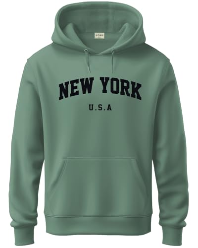 ADRO Men's Regular Fit Hoodies| Printed Hoodie | Cotton Hoodies | Sweatshirt for Men | Hooded Hoodie | H24-NEW-PT (Pista, X_Larg