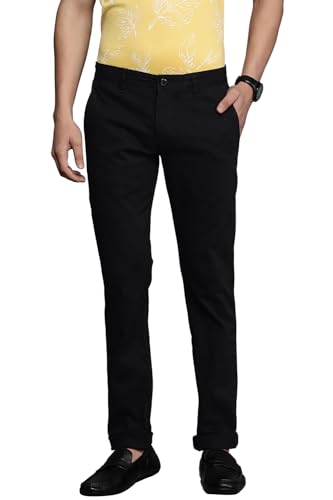 Men Black Solid Flat Front Casual Trousers