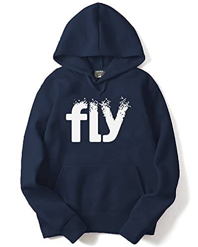 ADRO Men's Cotton Neck Hooded Sweatshirt (H21-M-FLY-NB_Navy_XL)
