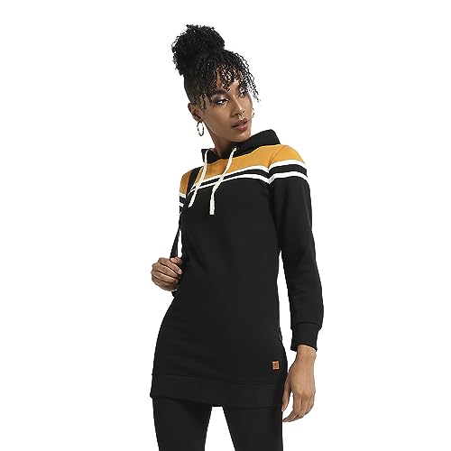 Campus Sutra Women'S Cotton Hooded Neck Dress (Cbaw23_Csw-Aw-Lt0641_Multicolour