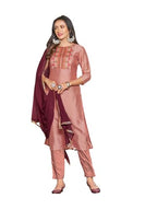 Sanisa Womens Art Silk Embroidery Straight Kurta With Pant And Gota Lace Work Dupatta (96Kbd1052Nz-Xl_Dusty Pink)