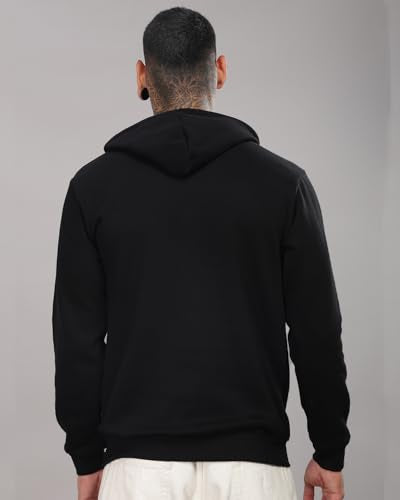 ADRO Men's Cotton Neck Hooded Regular Sweatshirt (H24-BOST-BL_Black, Large